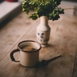Coffee mug on wooden table