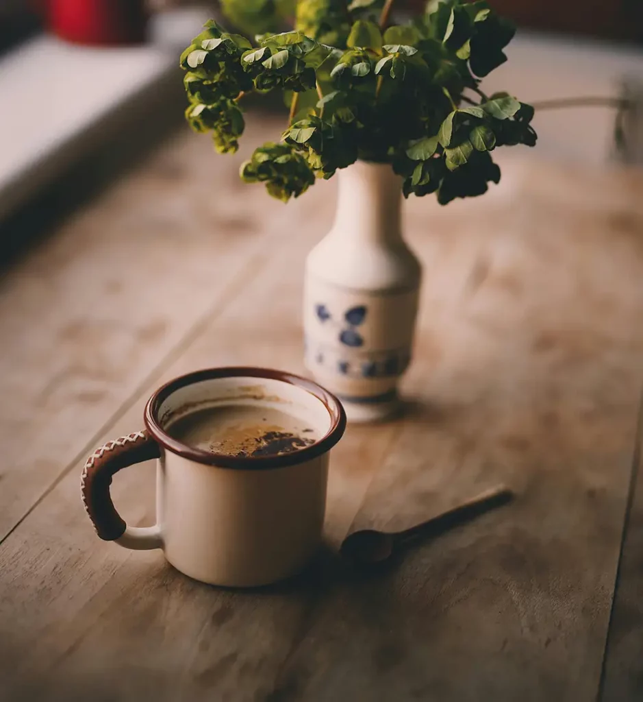 Coffee mug on wooden table